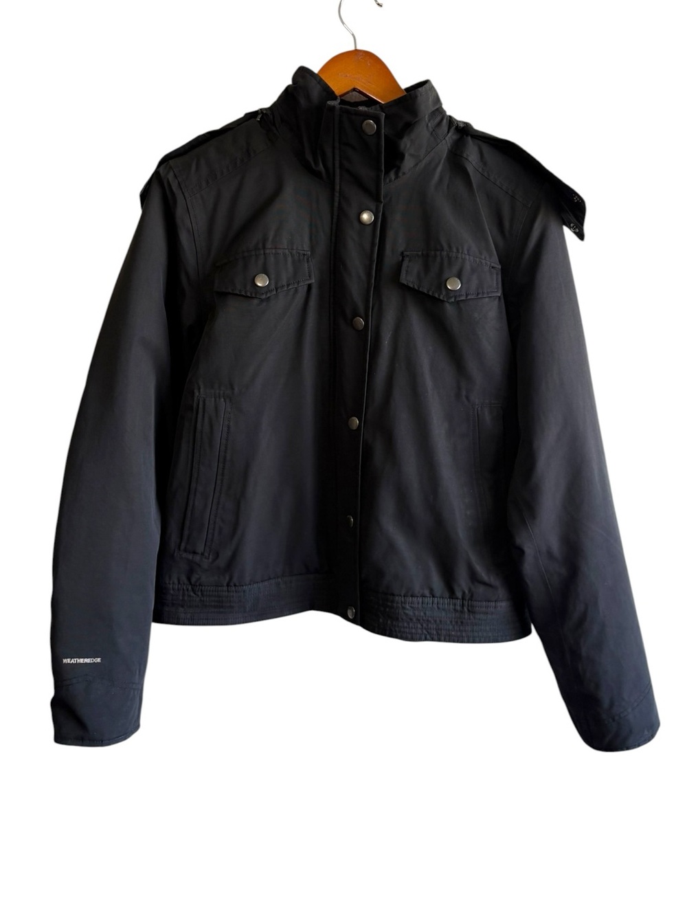 Eddie Bauer Weatheredge Women's Medium Black Bomber Jacket Fur Lined Hood Travel
